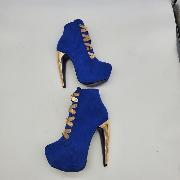 Privilege Shoes Women 6 Surrender  Royal Blue and Gold high heel Booties Boots - Picture 9 of 14